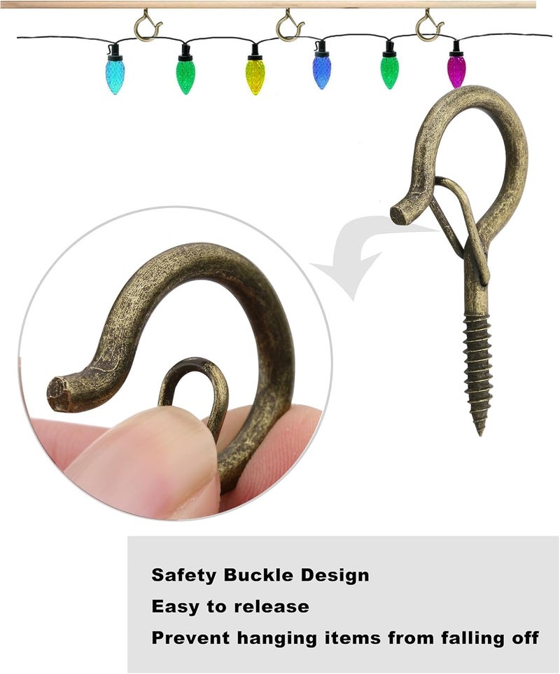 20 قطعة خطافات Q-Hanger للأضواء الخيطية والنباتات، خطافات كوب برونزية 2.2 بوصة لولبية في خطافات سقف على شكل عين، للتثبيت على الجدران والأسقف - Image 2