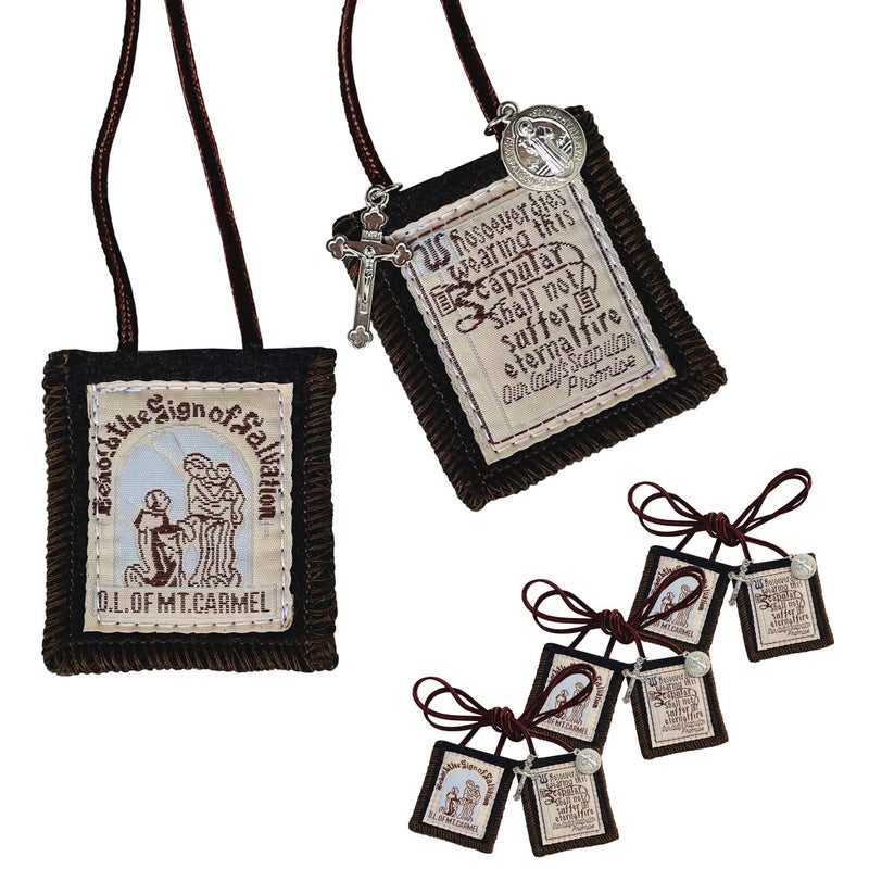 TALPGOD Scapulars Catholic, 3 Pack Bulk Brown Scapular Of Our Lady Of Mount Carmel, Escapularios Catolicos Scapular Catholic Necklaces Gift For Women Man With St Benedict Medal Crucifix Mexican Decoration - Image 1