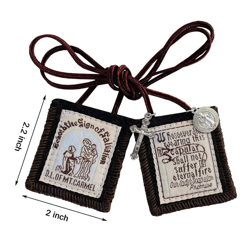 TALPGOD Scapulars Catholic, 3 Pack Bulk Brown Scapular Of Our Lady Of Mount Carmel, Escapularios Catolicos Scapular Catholic Necklaces Gift For Women Man With St Benedict Medal Crucifix Mexican Decoration - Image 2