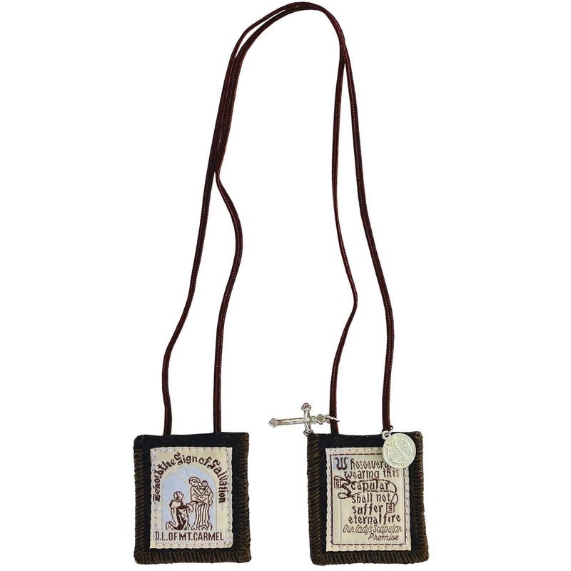 TALPGOD Scapulars Catholic, 3 Pack Bulk Brown Scapular Of Our Lady Of Mount Carmel, Escapularios Catolicos Scapular Catholic Necklaces Gift For Women Man With St Benedict Medal Crucifix Mexican Decoration - Image 3