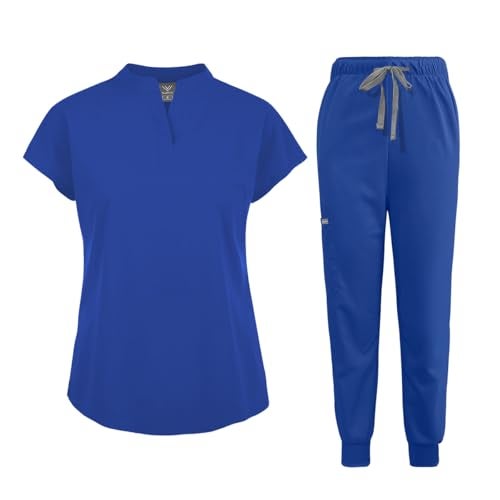niaahinn Scrubs Set for Women Nurse Uniform Jogger Suit Stretch Top & Pants with Multi Pocket for Nurse Esthetician Workwear (Royal Blue, Small) - Image 1