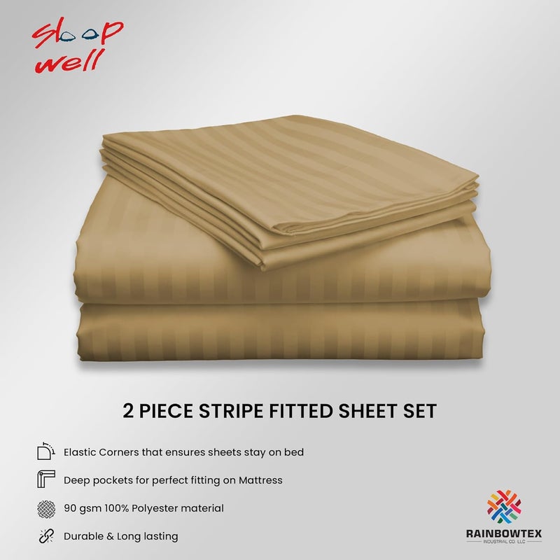 سليب ويل ملاء متناسب من القطن الدقيق مزين بخطوط، مع مجموعة من أغطية الوسائد - 180x200+17 سم (لون أزرق سماوي) - Image 2