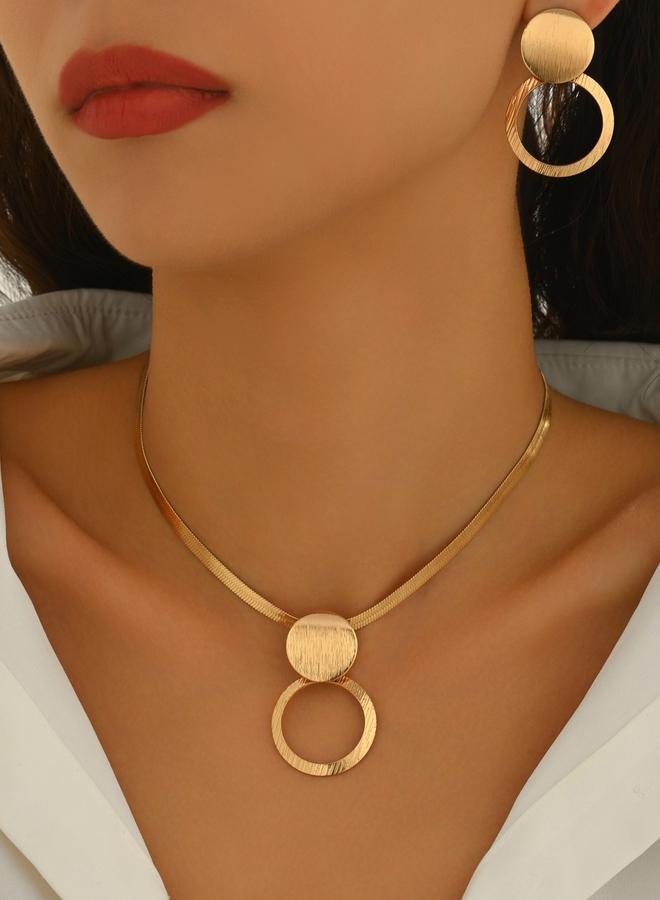 Take Two Gold Geometric Circle Necklace and Earrings Set - Image 1