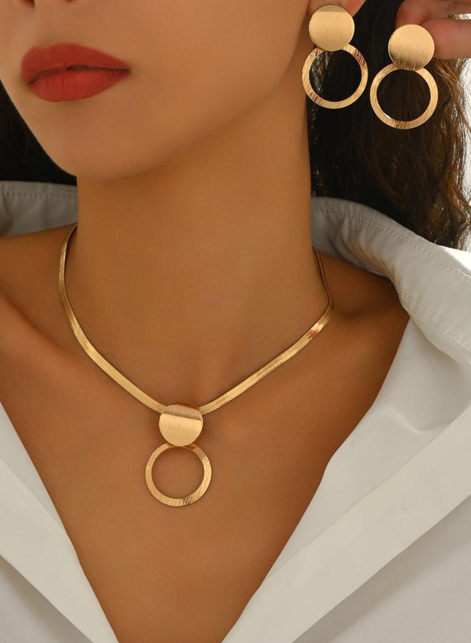 Take Two Gold Geometric Circle Necklace and Earrings Set - Image 2