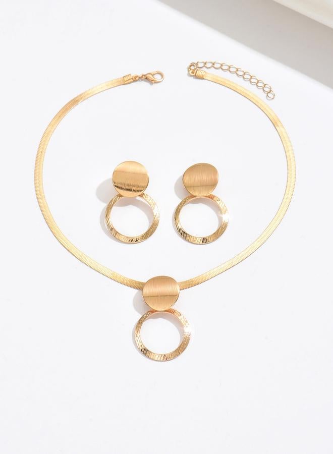 Take Two Gold Geometric Circle Necklace and Earrings Set - Image 3