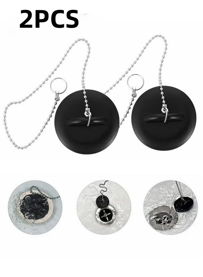 2PCS Wear Resistant Silicone Tub Stopper Bathroom Sink Drain Plug With Chains Fit Kitchen Bathroom Sinks Wash Basin Bathtub Laundry And Other Drain Strainer - Image 1