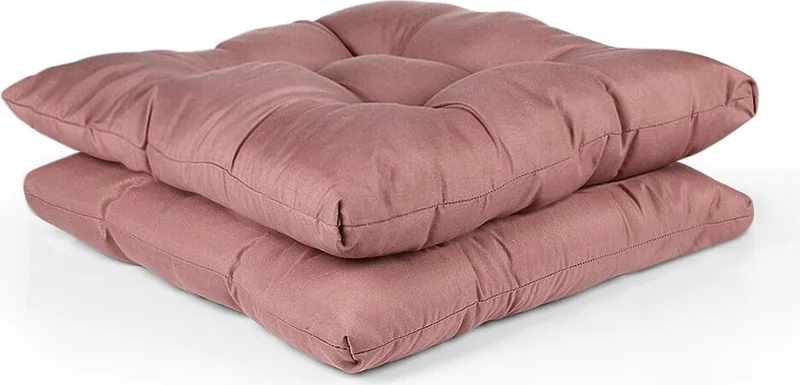 Bluenity 2-Piece Pouf Soft Chair Cushion 4 Quilted 42X42 cm Pink