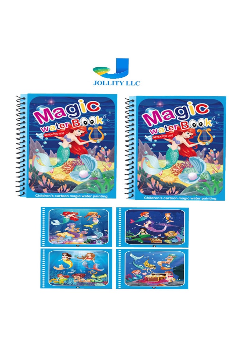 JOLLITY LLC Mermaid Magic Water Books Drawing Toys for Kids 2 years plus Old Montessori Toys Drawing Book with Painting Pen Baby Toys 2 pcs - Image 1