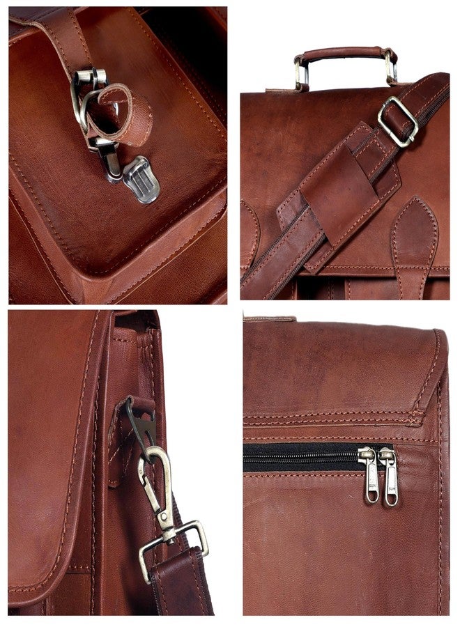 HLC 17.5 Inch Men’s Buffalo Leather Laptop Messenger Bag with Padded Laptop Sleeve, Rustic Brown Full Grain Office Shoulder Bag with Multiple Compartments, Professional Crossbody Briefcase for Travel - Image 4
