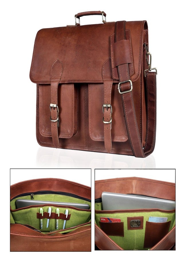 HLC 17.5 Inch Men’s Buffalo Leather Laptop Messenger Bag with Padded Laptop Sleeve, Rustic Brown Full Grain Office Shoulder Bag with Multiple Compartments, Professional Crossbody Briefcase for Travel - Image 5