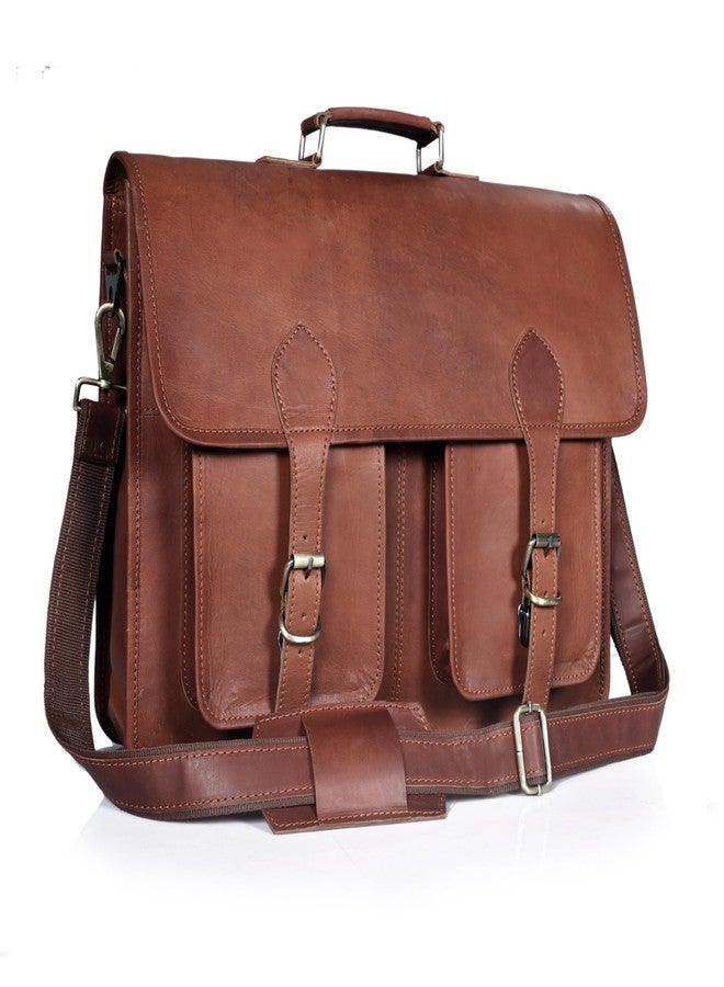 HLC 17.5 Inch Men’s Buffalo Leather Laptop Messenger Bag with Padded Laptop Sleeve, Rustic Brown Full Grain Office Shoulder Bag with Multiple Compartments, Professional Crossbody Briefcase for Travel - Image 3