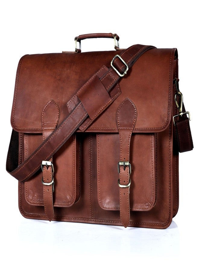 HLC 17.5 Inch Men’s Buffalo Leather Laptop Messenger Bag with Padded Laptop Sleeve, Rustic Brown Full Grain Office Shoulder Bag with Multiple Compartments, Professional Crossbody Briefcase for Travel - Image 1