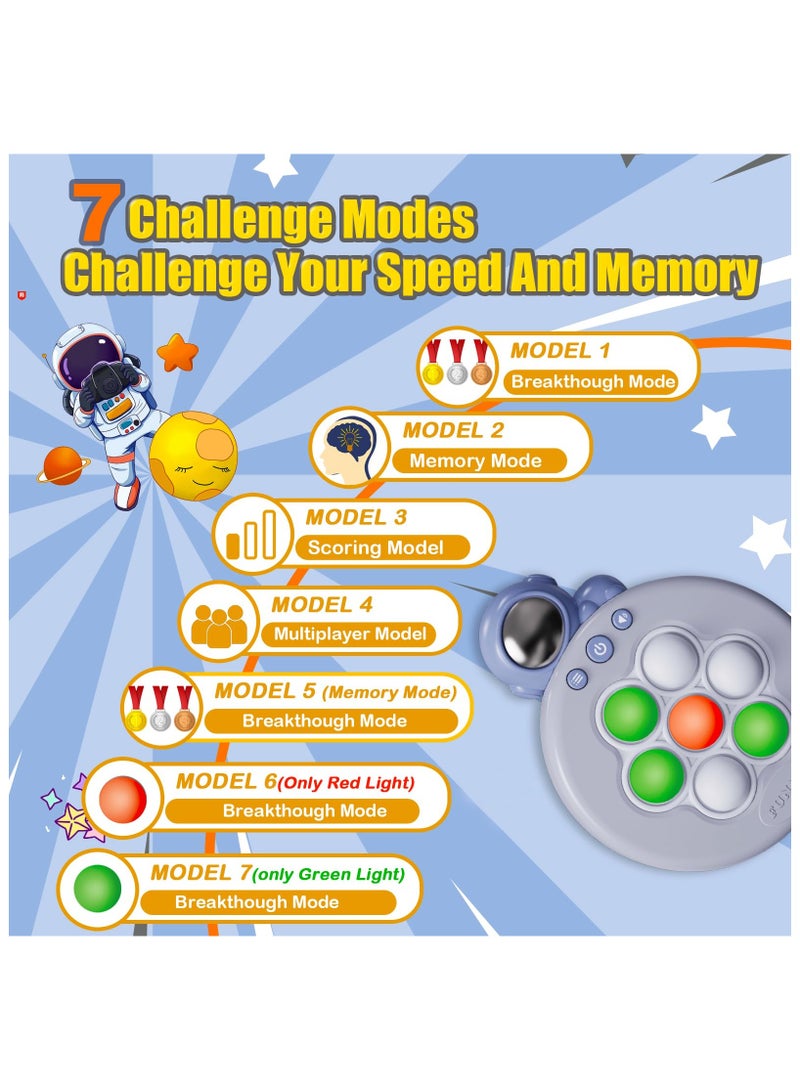 SYOSI Mini Push Pop Fidget Game Toys, 7 Modes Quick Push Handheld Games Controller with Light Up Bubble, Paty Favors Sensory Toy Gifts for 3-12 Children Kids Travel Easter Stress Relief Cute Astronaut - Image 2