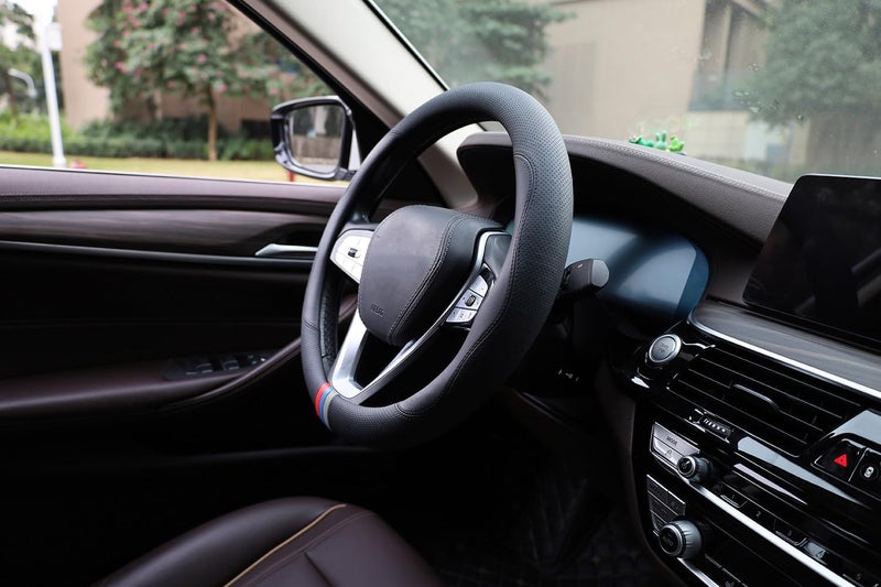 szyuchen غطاء عجلة القيادة لسيارة BMW X3 X5 X7 3 5 Series 328i 528i 535i 530i 540i 320i 325i 330i X1 X2 X4 X6 1 2 4 6 7 8 M2 M3 M4 M5 Series e90 e60 f30 e46 ملحقات، جلد أسود - 14 1/2 بوصة - 15 بوصة - Image 4