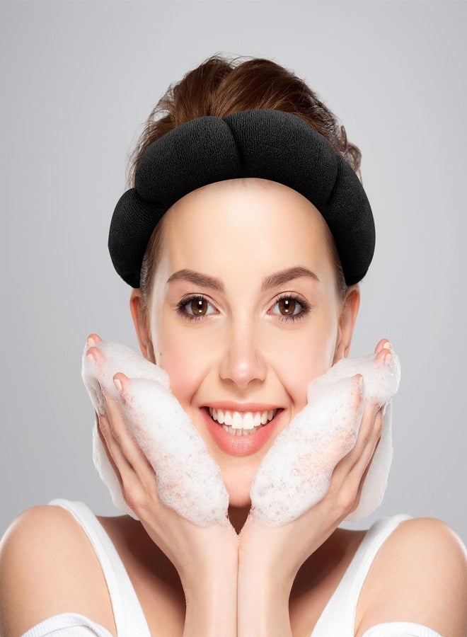 كافتي طوق رأس CAVETEE لغسل الوجه - طقم طوق رأس منفوخ من قماش تيري للمكياج مكون من قطعتين (بيج وأسود، مقاس واحد) - Image 5