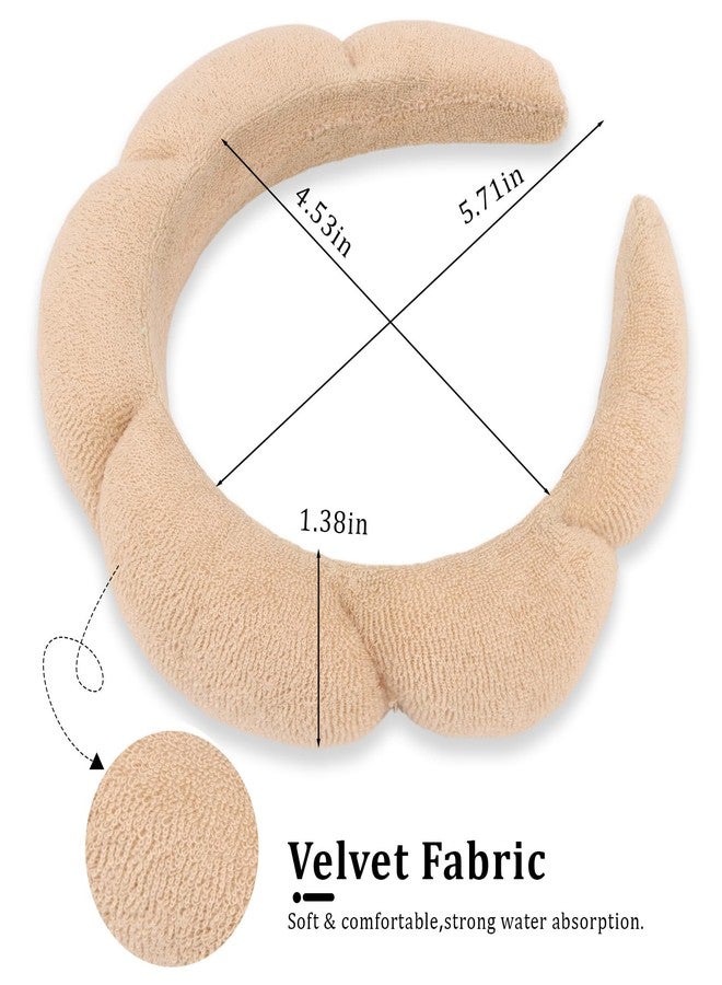 كافتي طوق رأس CAVETEE لغسل الوجه - طقم طوق رأس منفوخ من قماش تيري للمكياج مكون من قطعتين (بيج وأسود، مقاس واحد) - Image 2