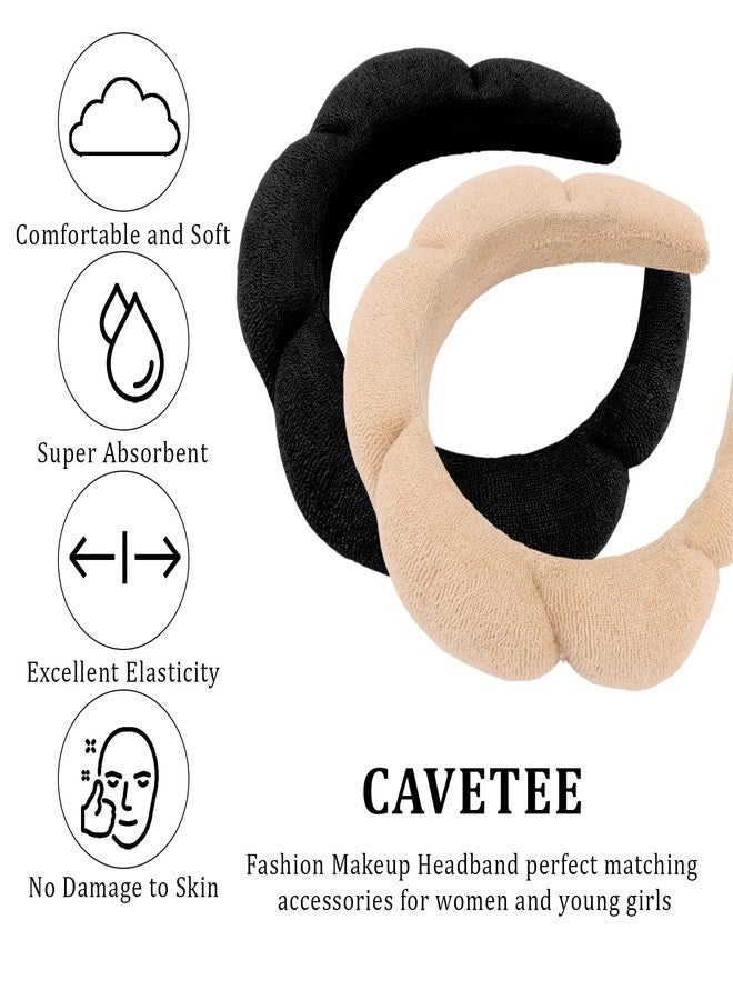 كافتي طوق رأس CAVETEE لغسل الوجه - طقم طوق رأس منفوخ من قماش تيري للمكياج مكون من قطعتين (بيج وأسود، مقاس واحد) - Image 4