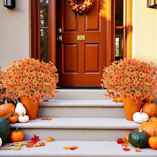 Uieke 16 Bundles Artificial Fall Flowers No Fade Faux Autumn Plants, Fake Indoor Outdoor Greenery for Thanksgiving Table Centerpiece Christmas Wedding Party Home Garden Fireplace Décor (Orange) - Image 5