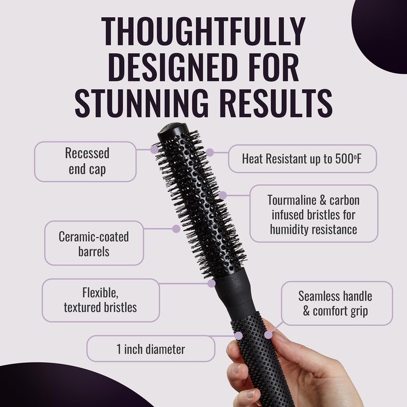 ERGO Ceramic Ionic Round Brush for Blow Out - Salon Quality Hair Brushes for Women - Roller Brush for Blow Drying, Wet and Dry Hair Styling, Volumizing Hair Care - ER25: 1" - Image 4