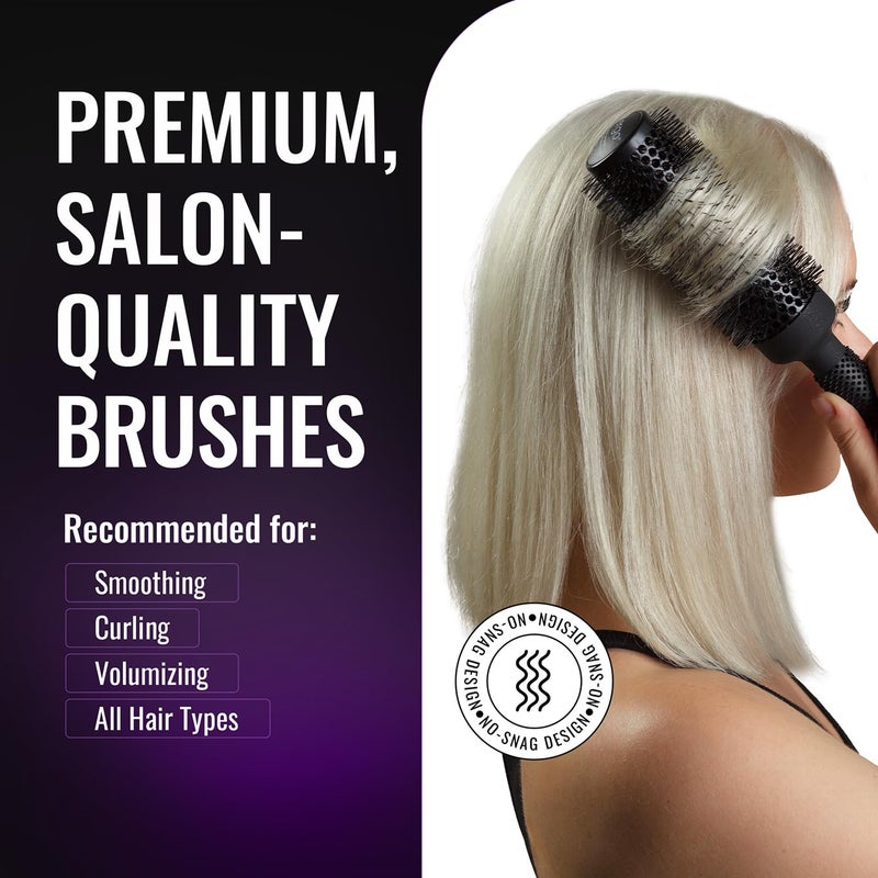 ERGO Ceramic Ionic Round Brush for Blow Out - Salon Quality Hair Brushes for Women - Roller Brush for Blow Drying, Wet and Dry Hair Styling, Volumizing Hair Care - ER25: 1" - Image 3