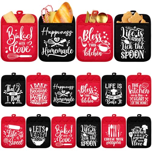 Jingmore 12 Pcs Funny Kitchen Pot Holders with Pocket Teacher Appreciation Gift Baking Potholder for Kitchen Hot Pads Oven Mitts Cookie Cute Heat Resistant Oven Gloves Bulk for Woman Cooking Baking - Image 1