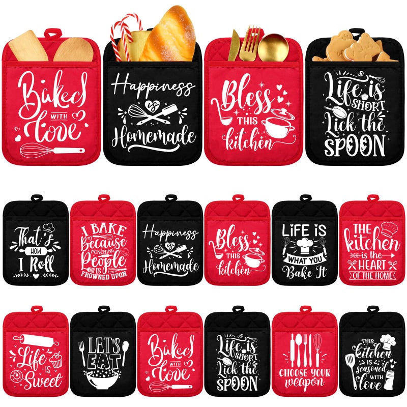 Jingmore 12 Pcs Funny Kitchen Pot Holders with Pocket Teacher Appreciation Gift Baking Potholder for Kitchen Hot Pads Oven Mitts Cookie Cute Heat Resistant Oven Gloves Bulk for Woman Cooking Baking - Image 2