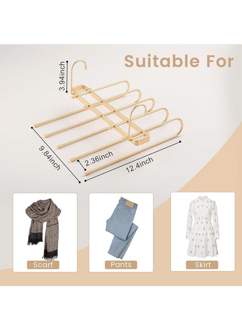 Pants Hangers Space Saving Closet Hangers 5 Layers 2 Uses Multi Functional Pants Rack,Metal Heavy Duty Wardrobe Organizer Racks for Clothes Trousers Scarves Ties (Gold) - Image 4