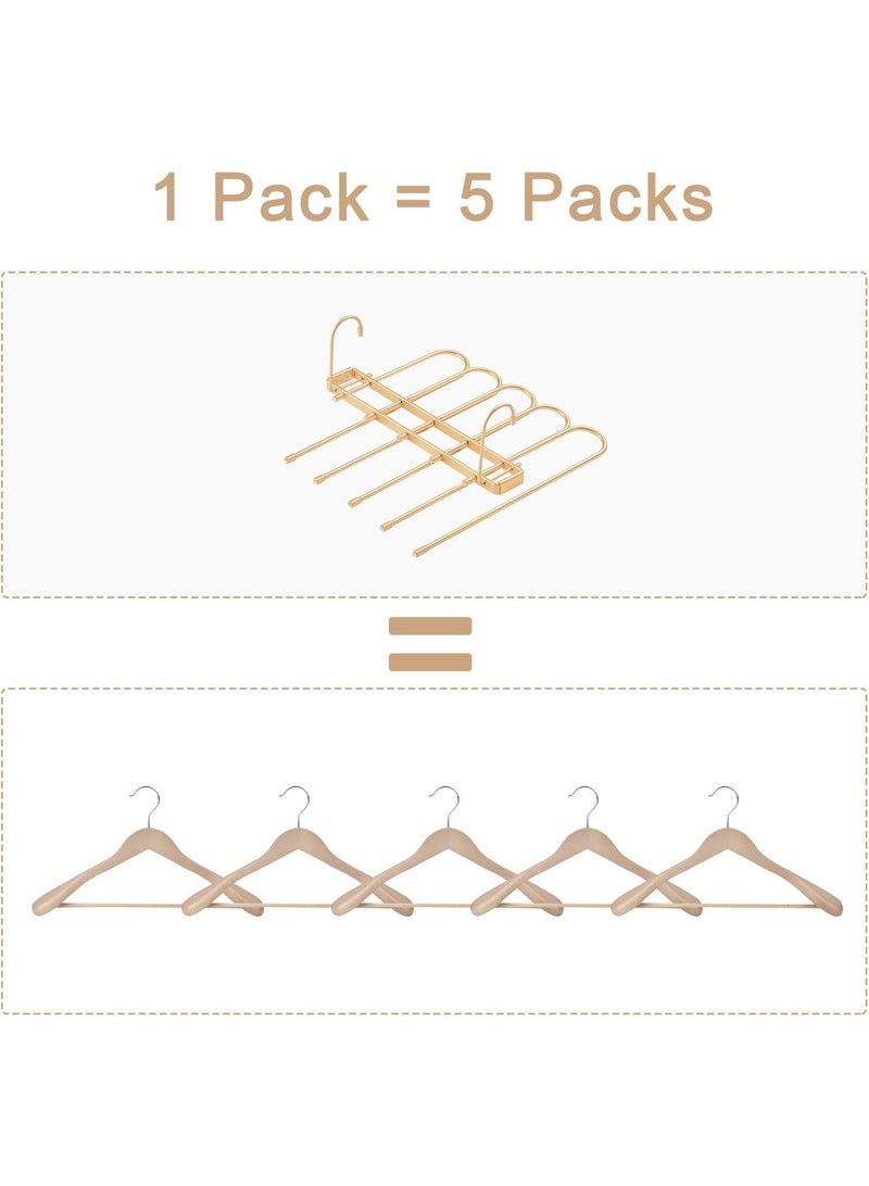Pants Hangers Space Saving Closet Hangers 5 Layers 2 Uses Multi Functional Pants Rack,Metal Heavy Duty Wardrobe Organizer Racks for Clothes Trousers Scarves Ties (Gold) - Image 5