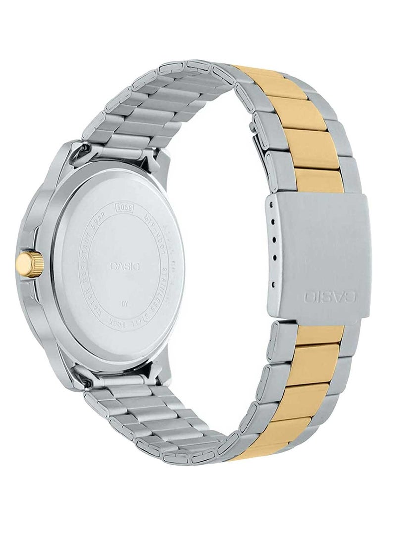 Casio MTP-VD01SG-1BVUDF Two-Tone Stainless Steel Black Dial Tachymeter Bezel Round Analog Watch for Men - Silver - Image 4