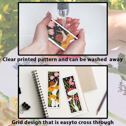 ACRNIGHEET 6PCS Cross Stitch Bookmark Kit for Beginner Stamped Cross Stitch Kits for Adults Mushroom DIY Embroidery Bookmark Kits Needlepoint Kit with Instructions Hand Craft Gift 8.5''x3'' 11CT - Image 3