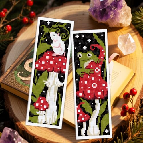 ACRNIGHEET 6PCS Cross Stitch Bookmark Kit for Beginner Stamped Cross Stitch Kits for Adults Mushroom DIY Embroidery Bookmark Kits Needlepoint Kit with Instructions Hand Craft Gift 8.5''x3'' 11CT - Image 5