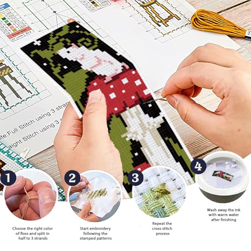 ACRNIGHEET 6PCS Cross Stitch Bookmark Kit for Beginner Stamped Cross Stitch Kits for Adults Mushroom DIY Embroidery Bookmark Kits Needlepoint Kit with Instructions Hand Craft Gift 8.5''x3'' 11CT - Image 4