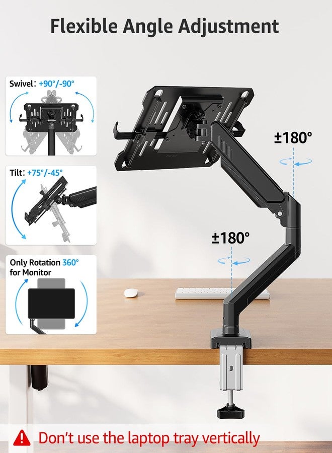 MOUNTUP حامل كمبيوتر محمول مكتبي من MOUNTUP، حامل شاشة 2 في 1 مع صينية كمبيوتر محمول، يتحمل وزنًا يصل إلى 8.9 كجم، ذراع قابل للتعديل لأجهزة الكمبيوتر المحمولة حتى 17 بوصة وشاشات 32 بوصة، ذراع مكتبي للكمبيوتر المحمول مزود بمشبك/حلقة تثبيت - Image 3