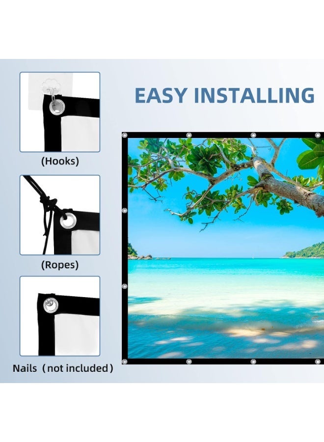 100 "شاشة بروجيكتور ، 4K 16: 9 HD جدار جبل بروجيكتور شاشة عرض قابلة للطي معلقة شاشة بروجيكتور داخلية محمولة مع حبل لليلة السينمائية المنزلية (100) - Image 4