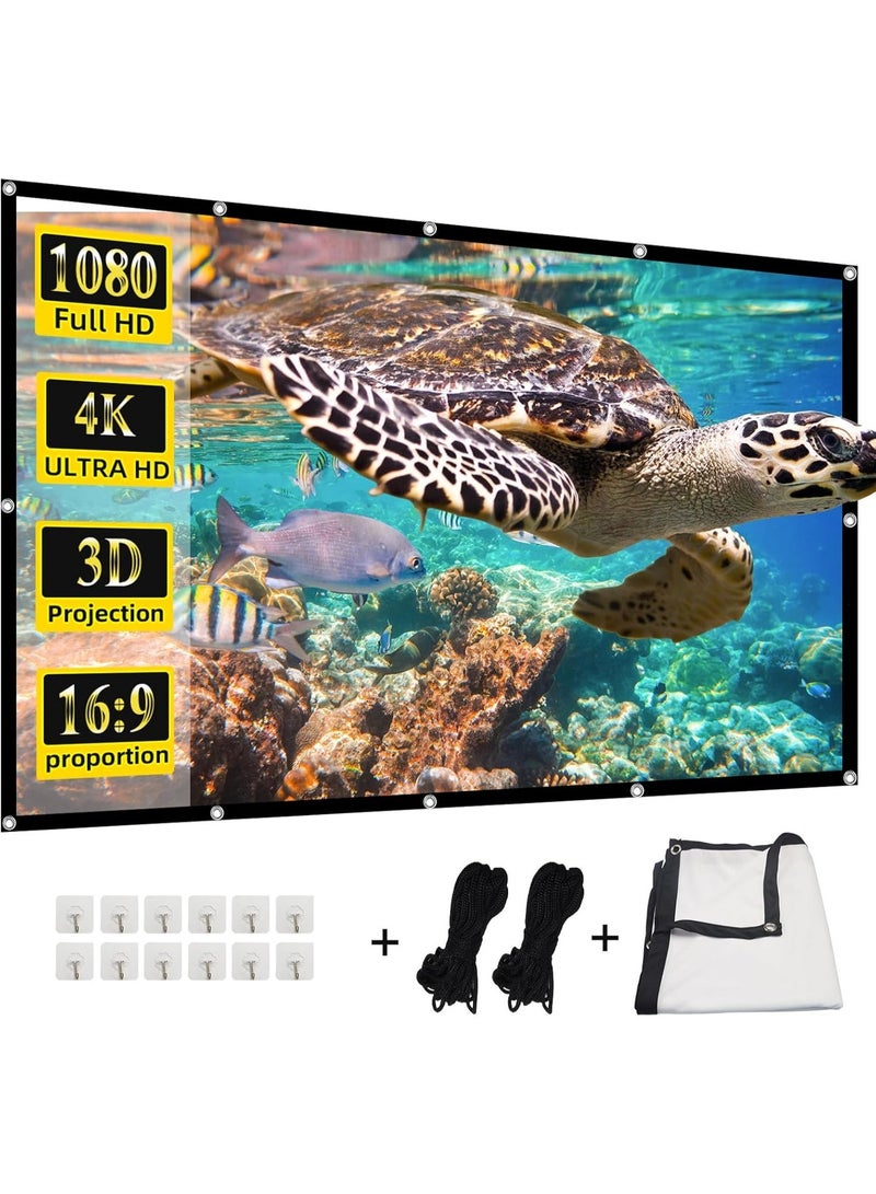 100 "شاشة بروجيكتور ، 4K 16: 9 HD جدار جبل بروجيكتور شاشة عرض قابلة للطي معلقة شاشة بروجيكتور داخلية محمولة مع حبل لليلة السينمائية المنزلية (100) - Image 1