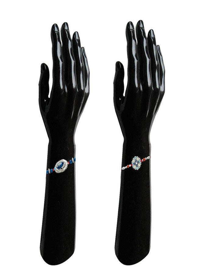 Mahi Rakhi Set for Brother of 2 Blue Mens Designer Rakhi for Bhai/Bhaiya with Pearls & Meena Enamel Work CO1104267R - Image 4