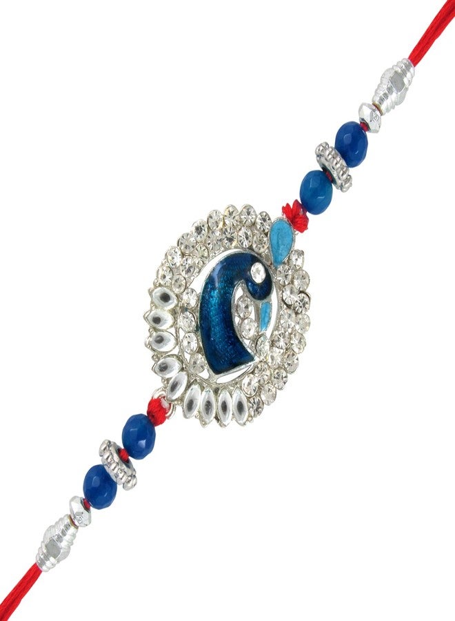 Mahi Rakhi Set for Brother of 2 Blue Mens Designer Rakhi for Bhai/Bhaiya with Pearls & Meena Enamel Work CO1104267R - Image 3