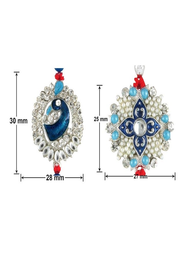 Mahi Rakhi Set for Brother of 2 Blue Mens Designer Rakhi for Bhai/Bhaiya with Pearls & Meena Enamel Work CO1104267R - Image 5