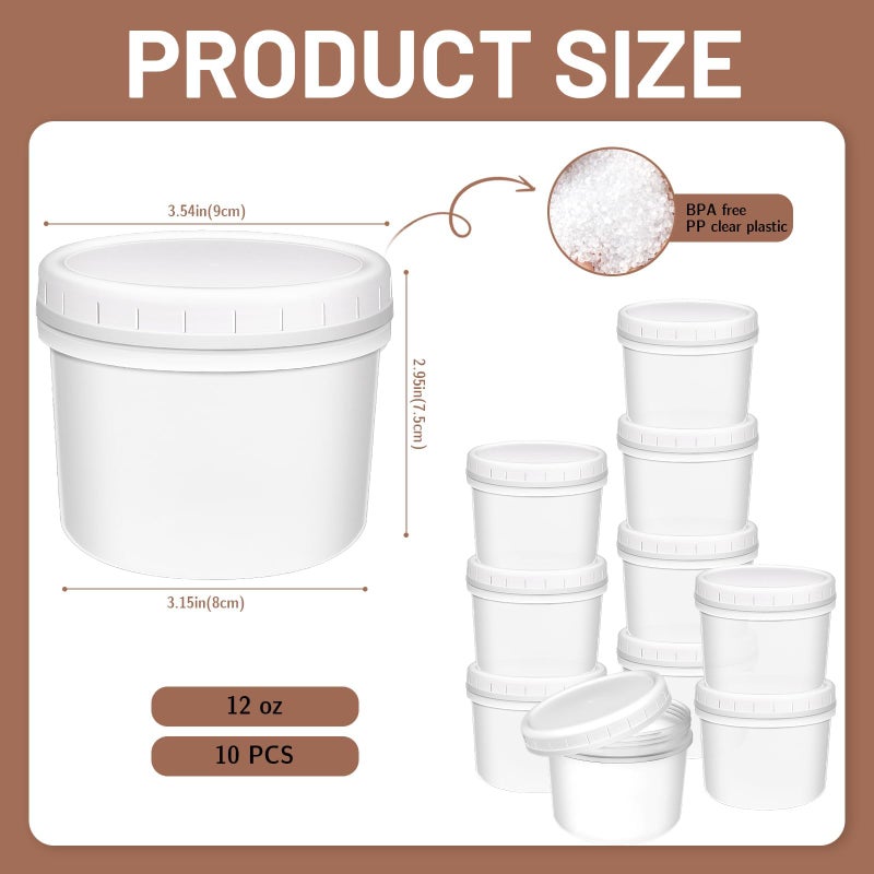 ISUSSER 10 Pack 12oz Reusable Small Plastic Containers with Screw Lids, Small Food Storage Freezer Containers, Deli Containers Stackable Food Storage Jars, Sauce Condiment Jars Lunch Box Accessories - Image 2