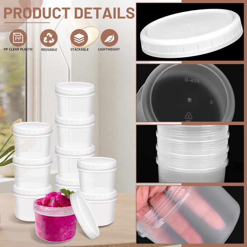 ISUSSER 10 Pack 12oz Reusable Small Plastic Containers with Screw Lids, Small Food Storage Freezer Containers, Deli Containers Stackable Food Storage Jars, Sauce Condiment Jars Lunch Box Accessories - Image 3