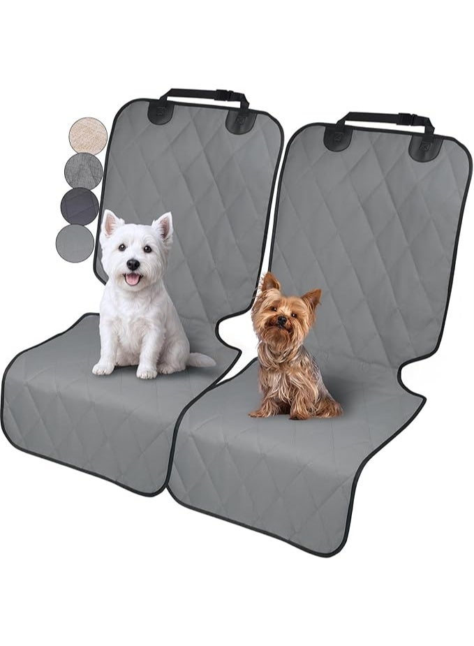 اغطية مقاعد الكلب الامامية، قطعتين من واقيات بتصميم بدون تنورة لمقاعد الدلو، قماش اوكسفورد مبطن 600D مع ظهر مضاد للانزلاق لمعظم السيارات وسيارات الدفع الرباعي وسيارات الدفع الرباعي، رمادي - Image 1