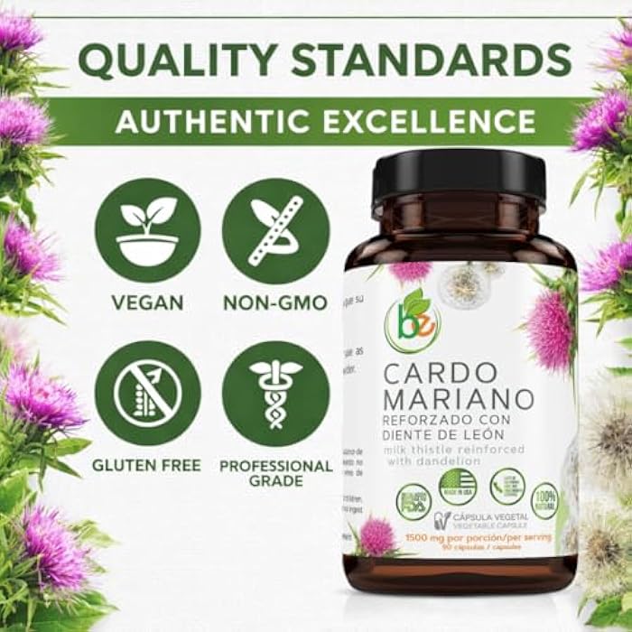 B-Experts Cardo Mariano reforzado con diente Leon (Milk Thistle Reinforced w/Dandelion) 90 Vegetable Capsule 1500 mg per Serving, Root Liver Health Support, Antioxidant Support,100% Natural, Made by BexpertsUSA - Image 4