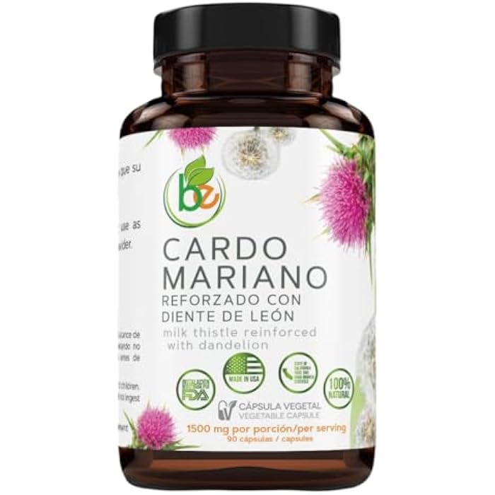 B-Experts Cardo Mariano reforzado con diente Leon (Milk Thistle Reinforced w/Dandelion) 90 Vegetable Capsule 1500 mg per Serving, Root Liver Health Support, Antioxidant Support,100% Natural, Made by BexpertsUSA - Image 1