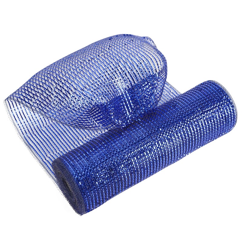 MEEDEE Navy Deco Mesh 10 Inch Deluxe Wide Foil Metallic Royal Blue with Navy Poly Mesh Navy Blue Mesh Ribbon for Christmas Tree Wreaths Garland Gift Wrapping Bows Making 30 Feet - Image 2