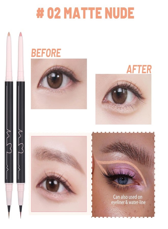 Nobeka 3PC Dual Ended Makeup Highlighter Pen, Glitter & Matte Nude Pink EyeLiner & Eyeshadow, Liquid Contour Liner 2 in 1 Eye Make Up Stick, Mulit-Funtional Long Lasting Lying Silkworm Pencil Set - Image 3