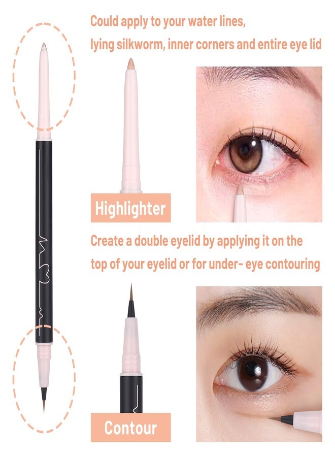 Nobeka 3PC Dual Ended Makeup Highlighter Pen, Glitter & Matte Nude Pink EyeLiner & Eyeshadow, Liquid Contour Liner 2 in 1 Eye Make Up Stick, Mulit-Funtional Long Lasting Lying Silkworm Pencil Set - Image 5