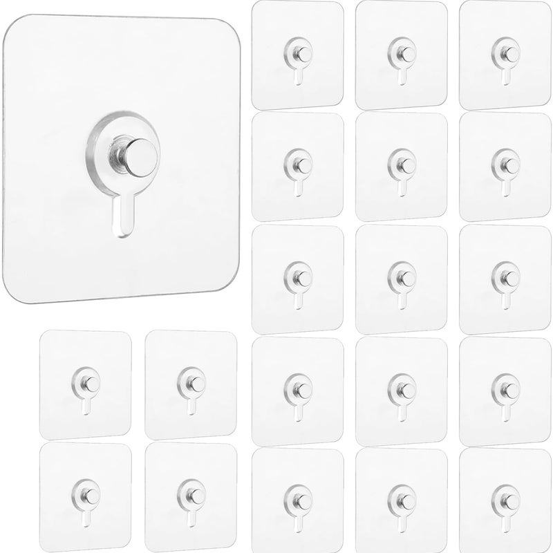 FanSiVoKe 20Pcs Adhesive Wall Mount Screw Hooks NoTrace Sticker Screw Hanging Nails for Bathroom Kitchen FlatHeadScrew