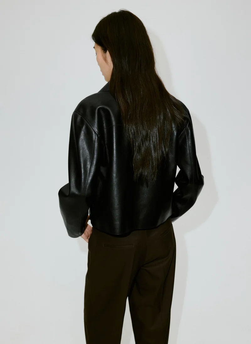 Mango Black Faux leather zip-up jacket for Women | Best Price UAE