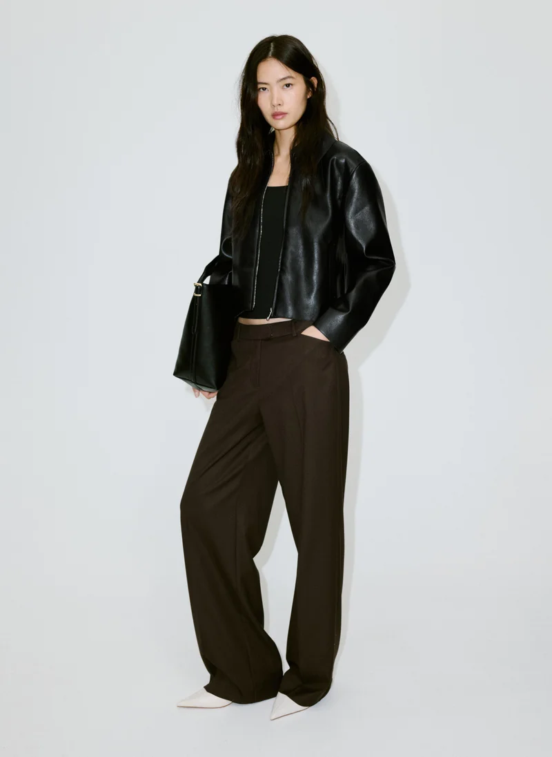 Faux leather zip-up jacket