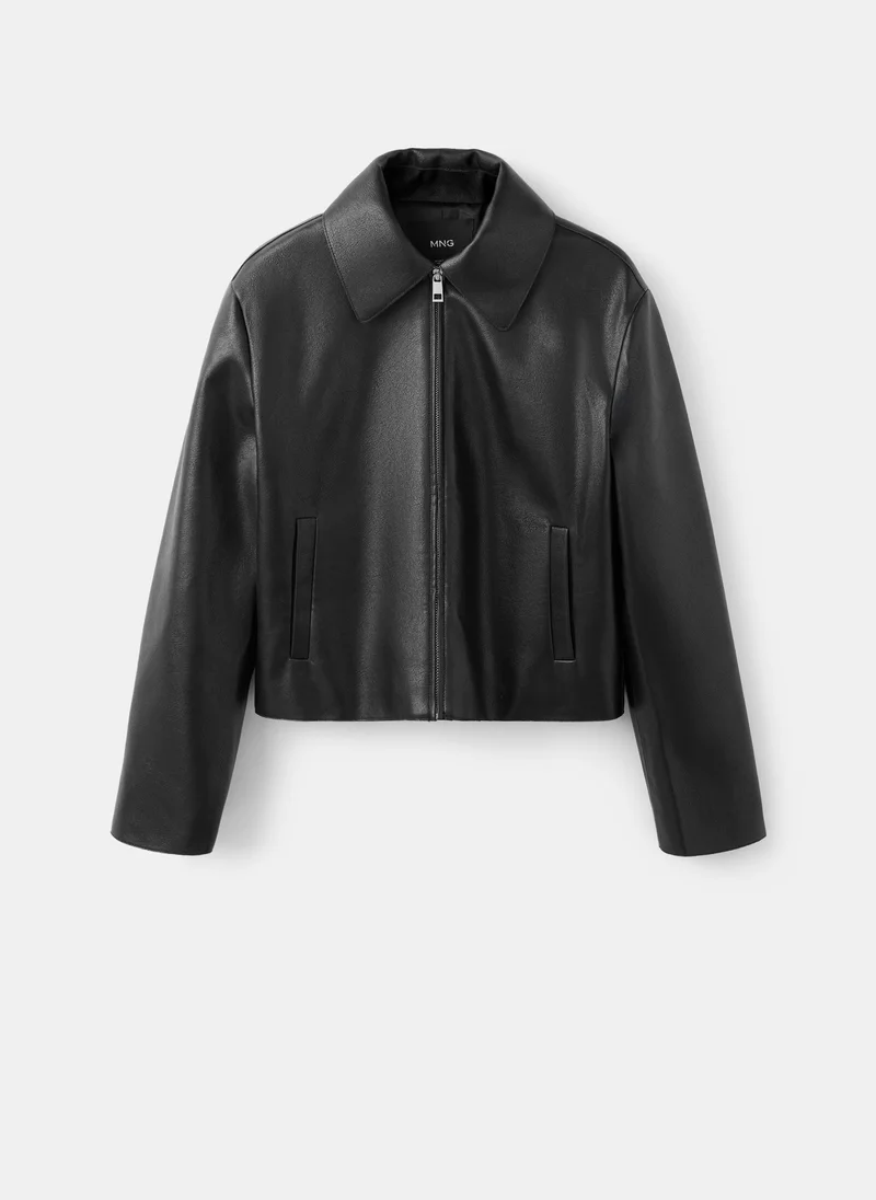 Mango Black Faux leather zip-up jacket for Women | Best Price UAE